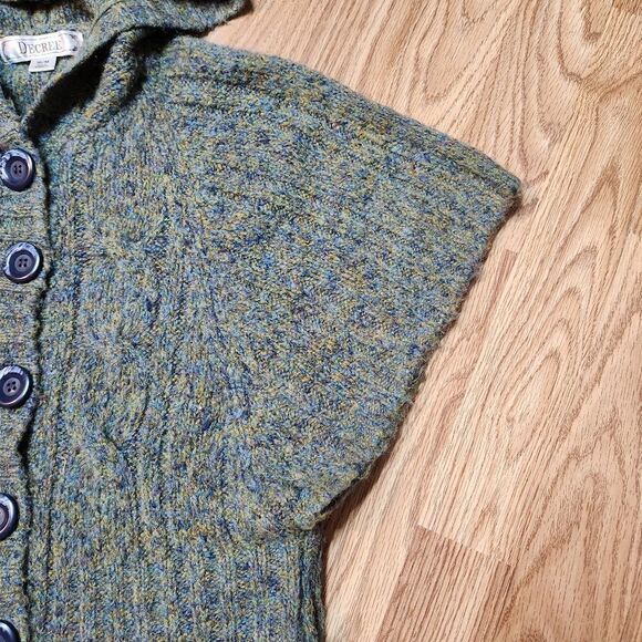 🇬🇪🔹️Decree Variegated Olive Button Front Hooded Batwing Sweater Medium - Picture 6 of 12